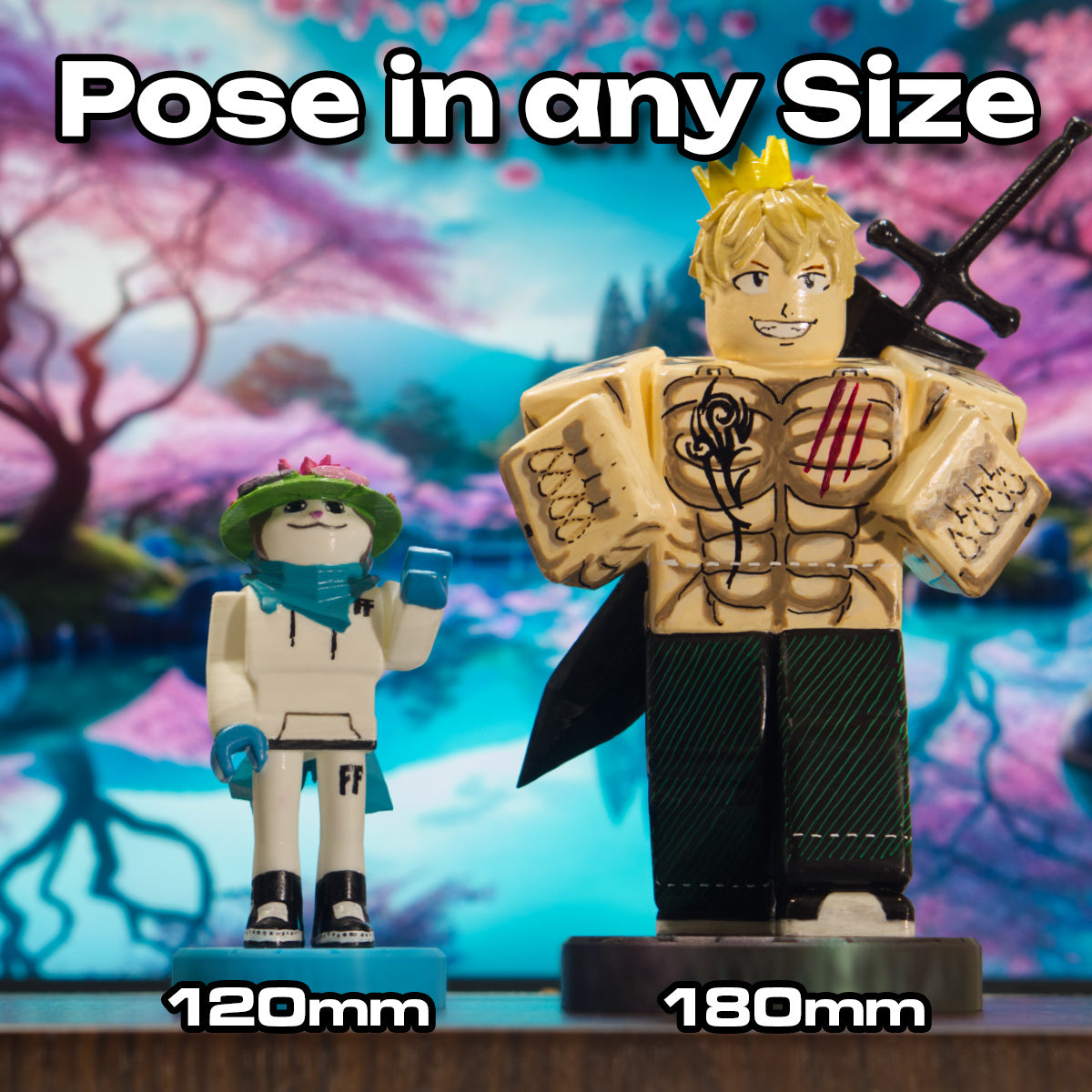 Roblox avatar in 5 inches or 7 inches size dimensions 127mm 180mm big small tall large 