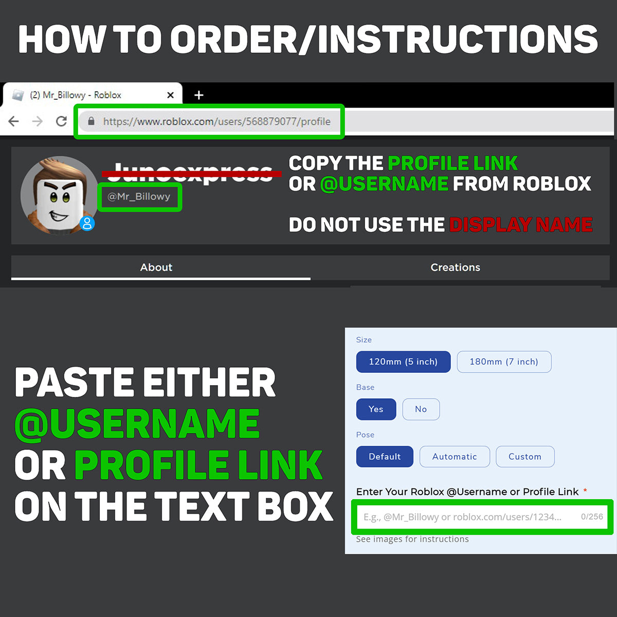 custom roblox avatar figure instructions how to order